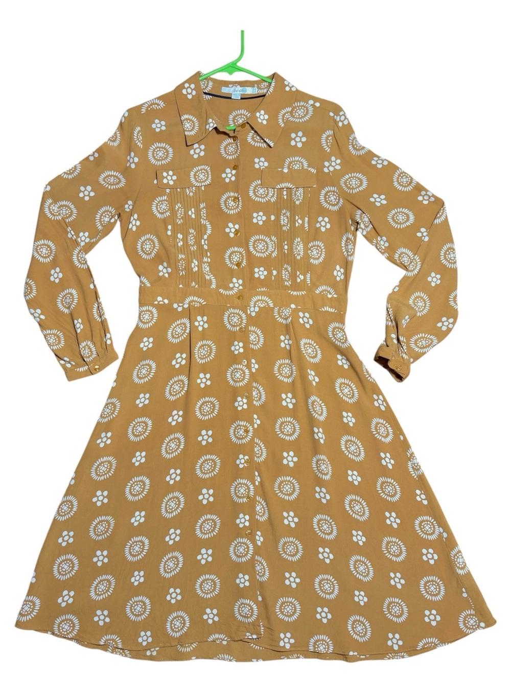 Boden Longsleeve Floral Full Button Down Shirt Dress in Mustard Sz 8 Regular - Picture 9 of 13
